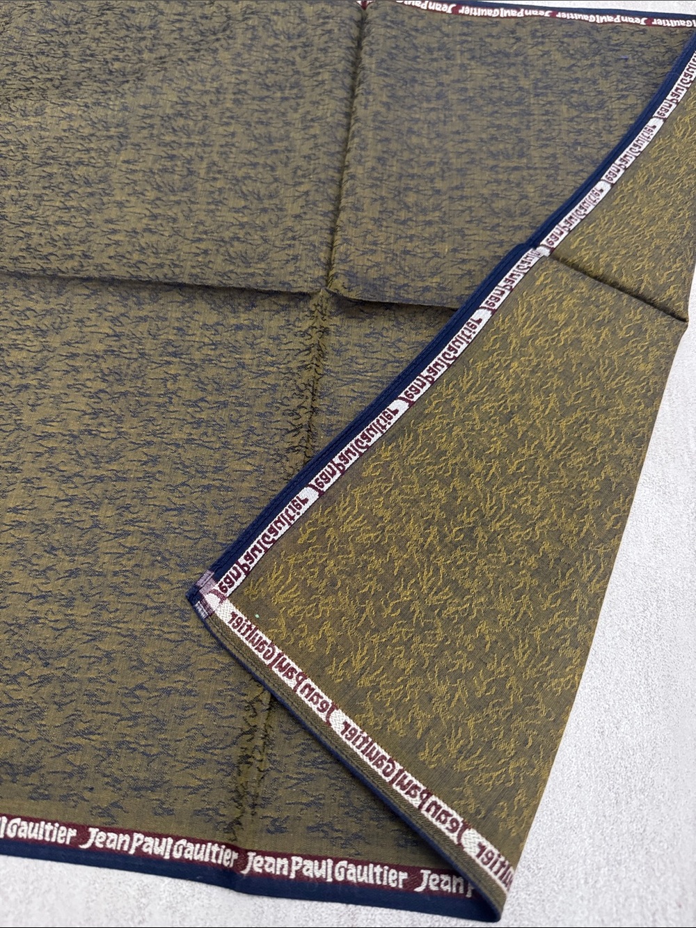 Jean Paul Gaultier Olive and Navy Logo-Trim Men's Pocket Square - Picture 6 of 6